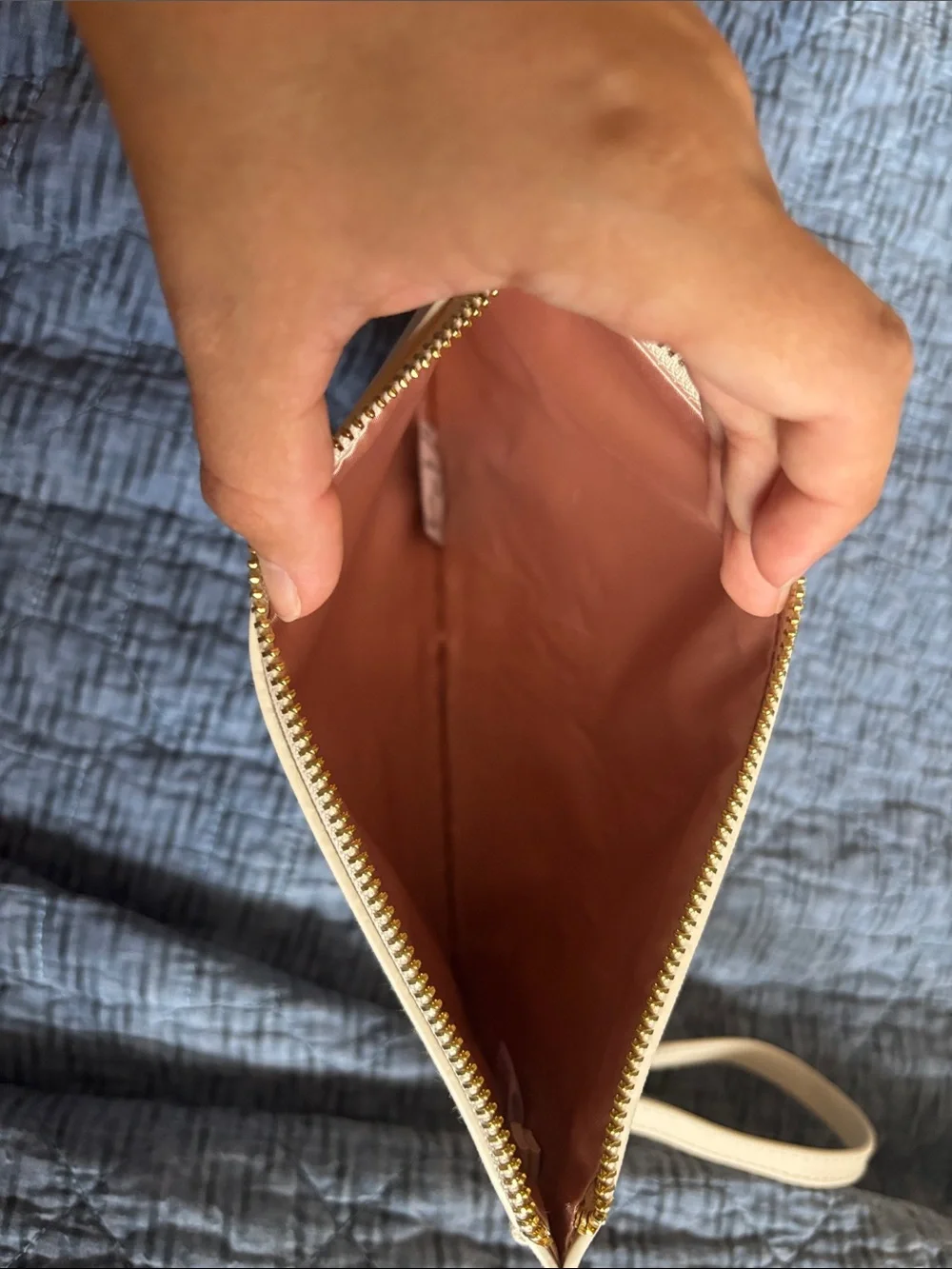 Mrs. White Wristlet Clutch Bag with Gold Logo